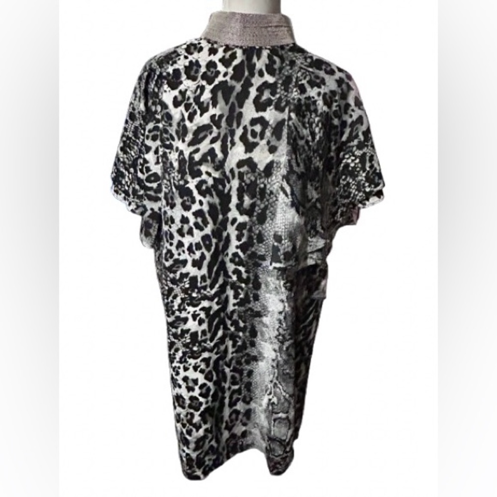 BWT Beaded Collar Gray Leopard Gracia Gray Floral Dress Animal Designer Silver
